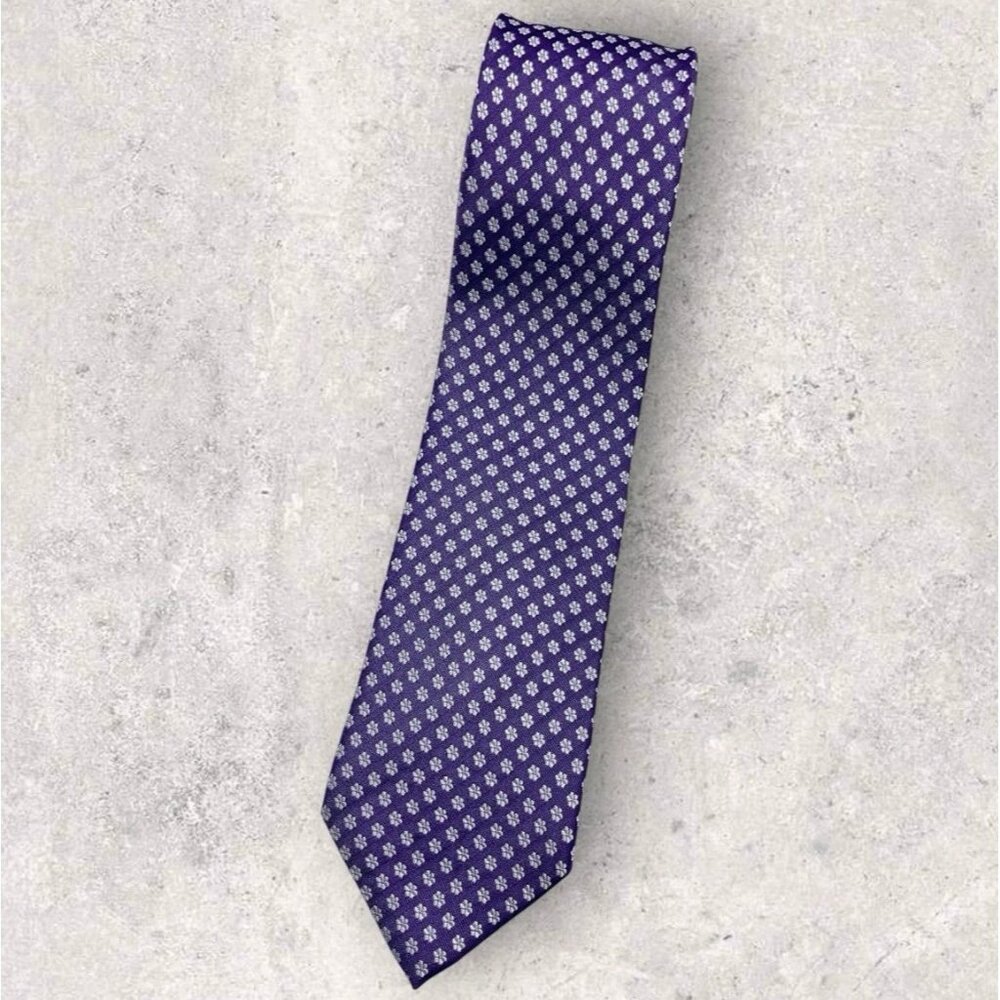 SUITSUPPLY Silk Tie XL Purple Silver Floral W:3.2" EUC